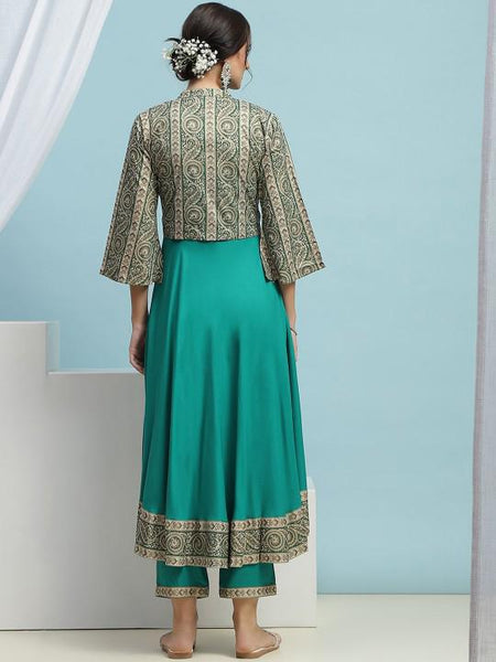 Floral Print Anarkali Kurta With Trouser Pants & Jacket For Women, Indian Dress, Party Wear Indo Western Outfit, Kurti Set, Indian Suit Set VitansEthnics