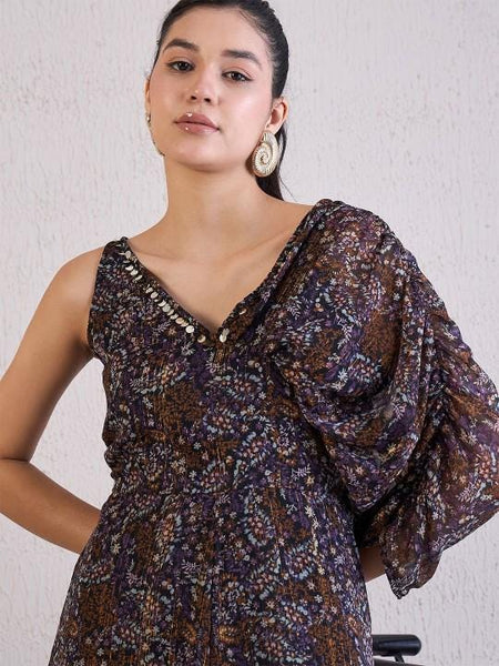 Embellished Layered Fit and Flare Midi Dress For Women, Indian Dress For Women, Indo Western Outfit, Floral Party Wear Dress For Women VitansEthnics