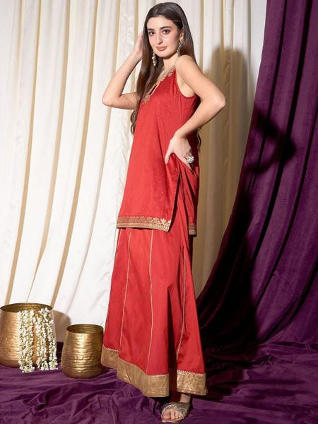 Embroidered Short Kurti with Sharara Pants For Women, Tunic With Palazzo, Indian Dress, Party Wear Indo Western Outfit, Kurti Set VitansEthnics