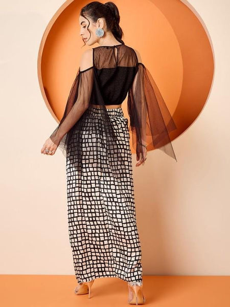 Black Embellished Crop Top & Draped Skirt Set For Women, Indian Top with Dhoti Skirt Set, Ethnic Indo Western Fusion Outfit, Coords VitansEthnics