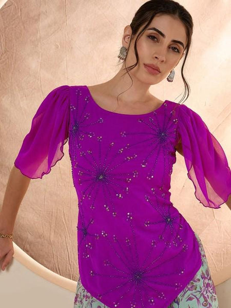 Embellished Top With Palazzo Set for Women, Coord Set, Festival Outfit, Ethnic Indian Dress, Indo Western Outfit, Party Wear Fusion Outfit VitansEthnics