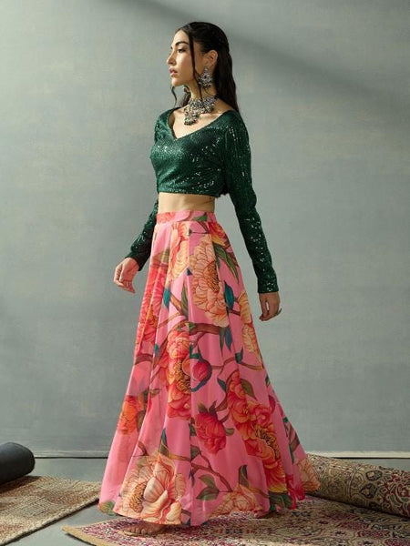 Embellished Sequinned Crop Top With Skirt For Women, Indian Lehenga Choli, Wedding Guest Outfit, Indian Dress, Party Indo Western Dress VitansEthnics