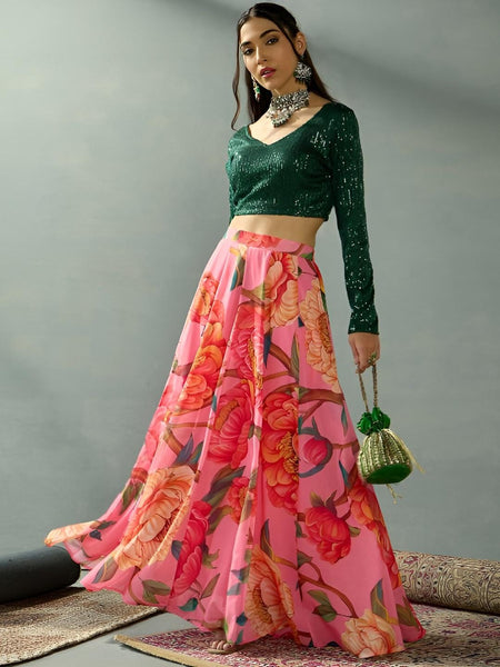 Embellished Sequinned Crop Top With Skirt For Women, Indian Lehenga Choli, Wedding Guest Outfit, Indian Dress, Party Indo Western Dress VitansEthnics