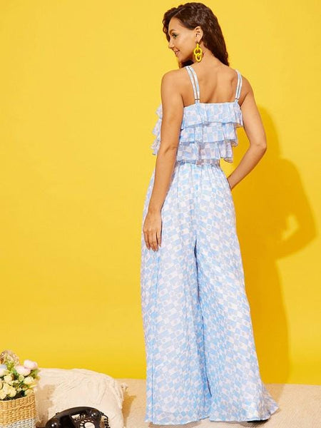 Printed Ruffled Crop Top With Palazzo Set for Women, Coord Set, Indian Dress, Indo Western Outfit VitansEthnics