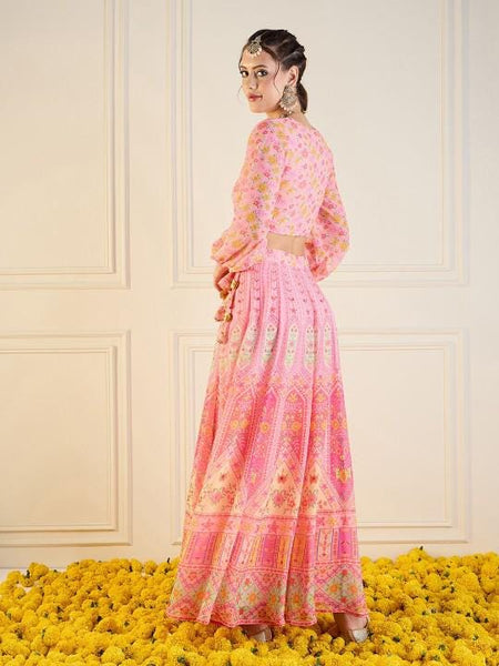Printed Crop Top With Skirt For Women, Indian Lehenga Choli, Wedding Guest Outfit, Indian Dress, Indian Gown Party Indo Western Dress VitansEthnics