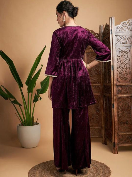 Embroidered Velvet Anarkali Kurta With Palazzo For Women, Tunic With Palazzo, Indian Dress, Party Wear Indo Western Outfit, Kurti Set VitansEthnics