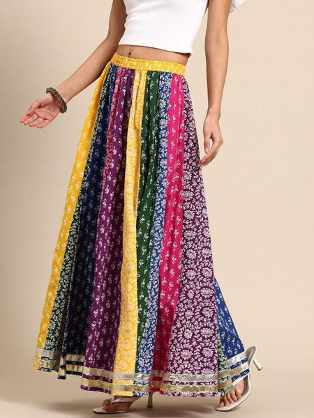 Floral Printed Pure Cotton Flared Maxi Skirt For Women, Indian Lehenga, Wedding Guest Outfit VitansEthnics