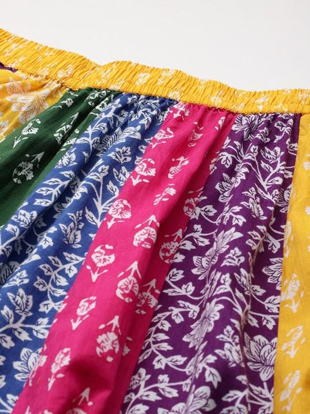 Floral Printed Pure Cotton Flared Maxi Skirt For Women, Indian Lehenga, Wedding Guest Outfit VitansEthnics