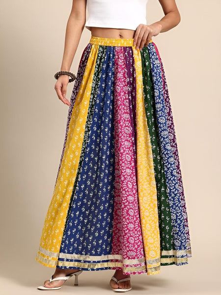 Floral Printed Pure Cotton Flared Maxi Skirt For Women, Indian Lehenga, Wedding Guest Outfit VitansEthnics