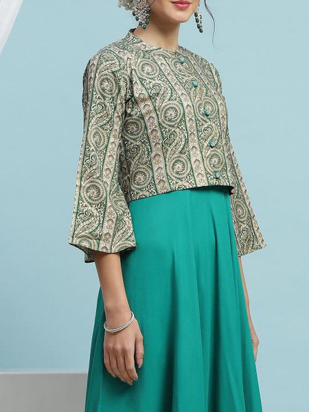 Floral Print Anarkali Kurta With Trouser Pants & Jacket For Women, Indian Dress, Party Wear Indo Western Outfit, Kurti Set, Indian Suit Set VitansEthnics