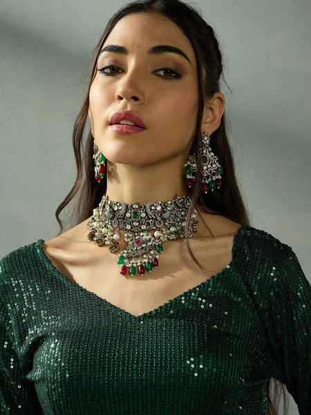 Embellished Sequinned Crop Top With Skirt For Women, Indian Lehenga Choli, Wedding Guest Outfit, Indian Dress, Party Indo Western Dress VitansEthnics