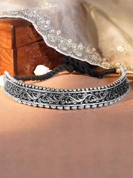 Oxidized Silver-Plated Gold Toned Choker, Choker Necklace For Women, Indian Choker, Contemporary Choker Necklace VitansEthnics