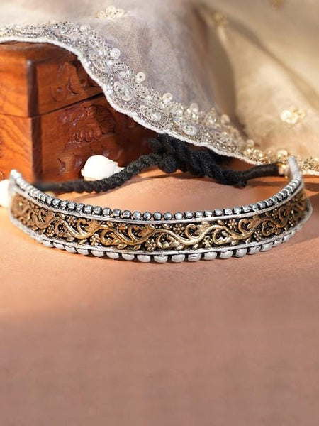 Oxidized Silver-Plated Gold Toned Choker, Choker Necklace For Women, Indian Choker, Contemporary Choker Necklace VitansEthnics