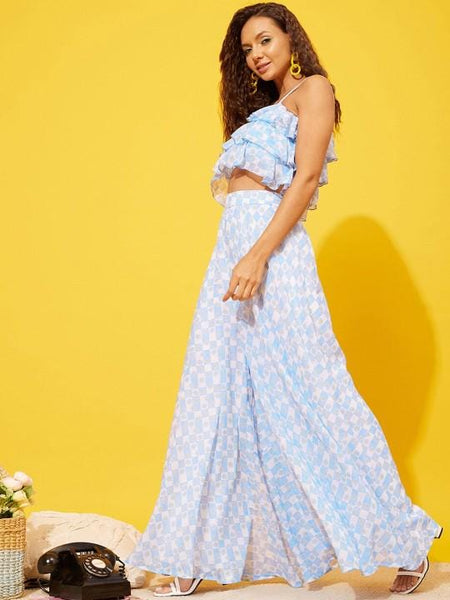 Printed Ruffled Crop Top With Palazzo Set for Women, Coord Set, Indian Dress, Indo Western Outfit VitansEthnics