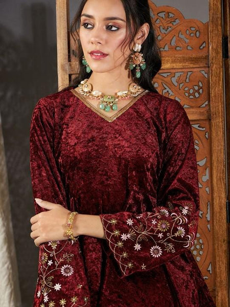 Embroidered Velvet Peplum Kurta With Dhoti Pants For Women, Tunic With Palazzo, Indian Dress, Party Wear Indo Western Outfit, Dhoti Kurta VitansEthnics