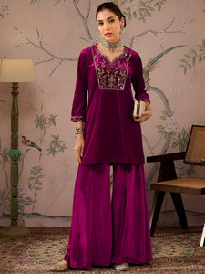 Embroidered Velvet Kurta With Palazzo For Women, Tunic With Palazzo, Indian Dress, Party Wear Indo Western Outfit, Kurti Set, Wedding Outfit VitansEthnics