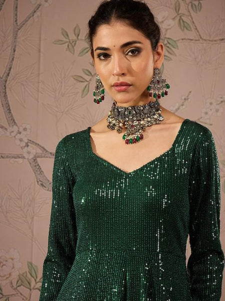 Long Sleeves Sequin Anarkali Kurta For Women, Indian Dress For Women, Indo Western Outfit, Indian Gown Dress For Women, Wedding Guest Outfit VitansEthnics
