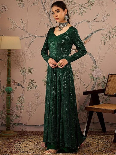 Long Sleeves Sequin Anarkali Kurta For Women, Indian Dress For Women, Indo Western Outfit, Indian Gown Dress For Women, Wedding Guest Outfit VitansEthnics
