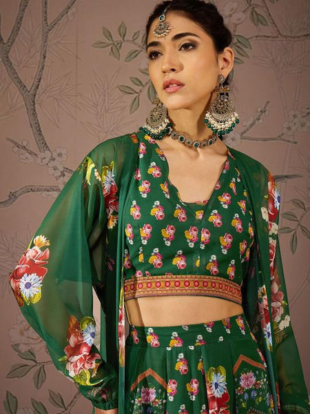 Floral Printed Crop Top With Anarkali Skirt & Shrug Set for Women, Coord Set, Festive Ethnic Indian Dress, Wedding Guest Indo Western Outfit VitansEthnics