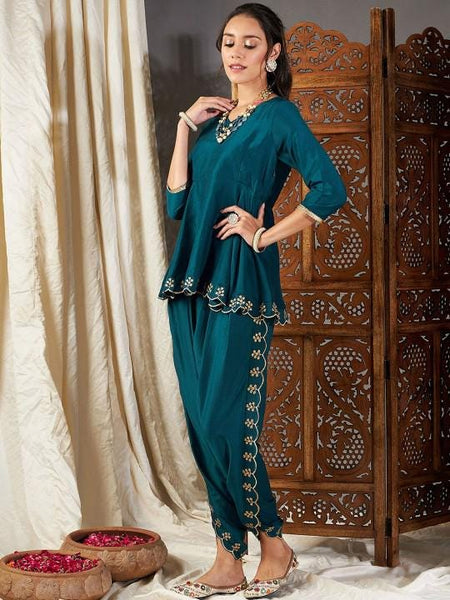 Embroidered Peplum Kurta With Dhoti Pants For Women, Tunic With Palazzo, Indian Dress, Party Wear Indo Western Outfit, Dhoti Kurta Set VitansEthnics