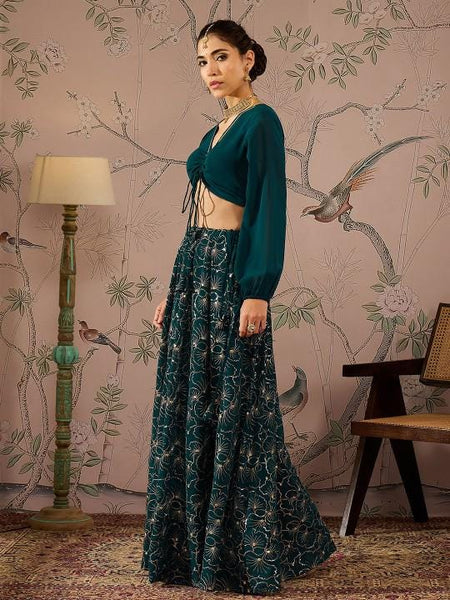 Embroidered Crop Top With Skirt For Women, Indian Lehenga Choli, Wedding Guest Outfit, Indian Dress, Indian Gown, Party Indo Western Dress VitansEthnics