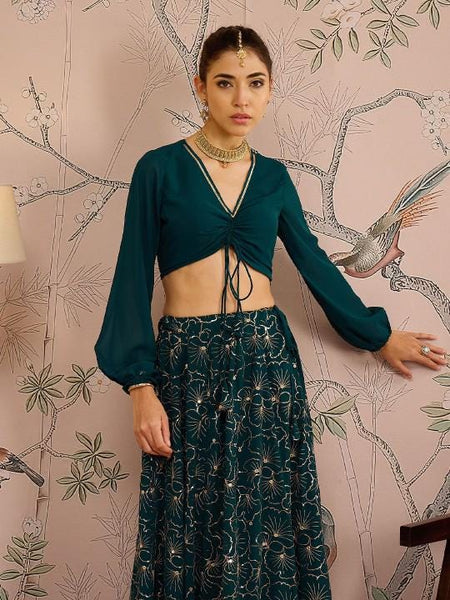 Embroidered Crop Top With Skirt For Women, Indian Lehenga Choli, Wedding Guest Outfit, Indian Dress, Indian Gown, Party Indo Western Dress VitansEthnics