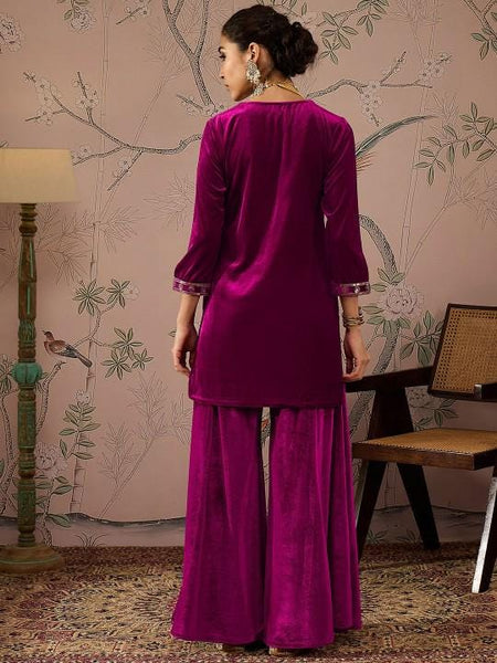 Embroidered Velvet Kurta With Palazzo For Women, Tunic With Palazzo, Indian Dress, Party Wear Indo Western Outfit, Kurti Set, Wedding Outfit VitansEthnics