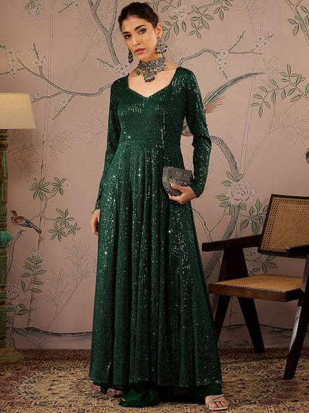 Long Sleeves Sequin Anarkali Kurta For Women, Indian Dress For Women, Indo Western Outfit, Indian Gown Dress For Women, Wedding Guest Outfit VitansEthnics
