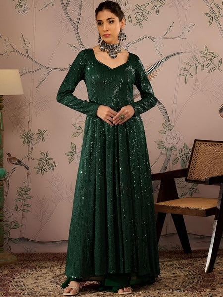 Long Sleeves Sequin Anarkali Kurta For Women, Indian Dress For Women, Indo Western Outfit, Indian Gown Dress For Women, Wedding Guest Outfit VitansEthnics