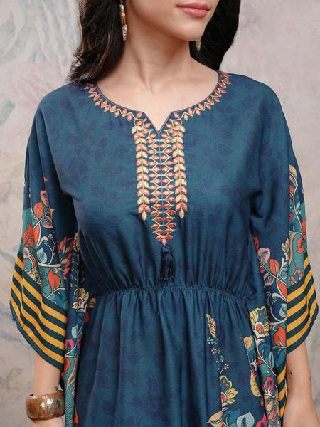 Printed Kaftan Kurta With Trousers For Women, Indian Suit Set, Indian Dress, Indo Western Outfit, Kaftan Kurti Set VitansEthnics