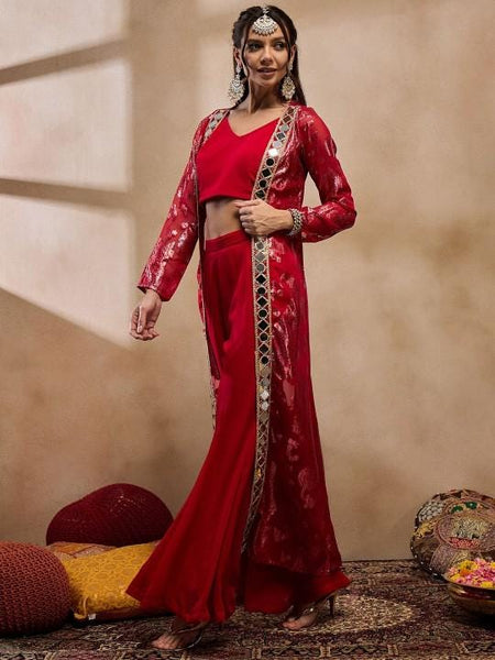 Crop Top With Bell Bottom Palazzo and Shrug Set for Women, Coord Set, Festival Outfit Ethnic Indian Dress, Wedding Guest Indo Western Outfit36 VitansEthnics