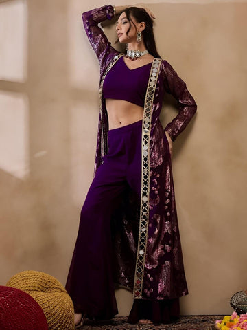 Crop Top With Bell Bottom Palazzo and Shrug Set for Women, Coord Set, Festival Outfit Ethnic Indian Dress, Wedding Guest Indo Western Outfit34 VitansEthnics