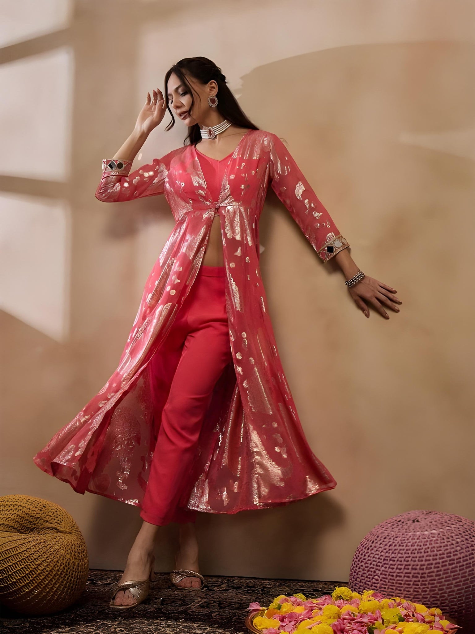 Crop Top With Palazzo Pants and Shrug Set for Women, Coord Set, Festival Outfit Ethnic Indian Dress, Wedding Guest Indo Western Outfit18 VitansEthnics
