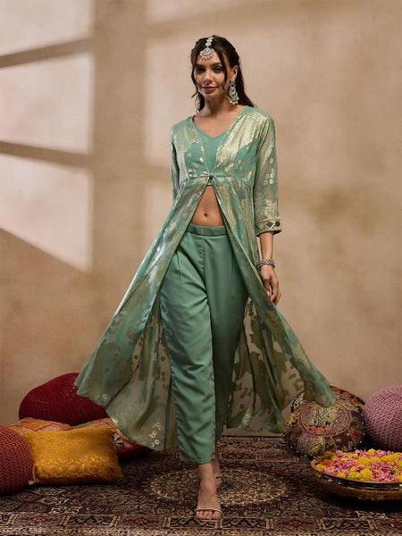 Crop Top With Palazzo Pants and Shrug Set for Women, Coord Set, Festival Outfit Ethnic Indian Dress, Wedding Guest Indo Western Outfit16 VitansEthnics