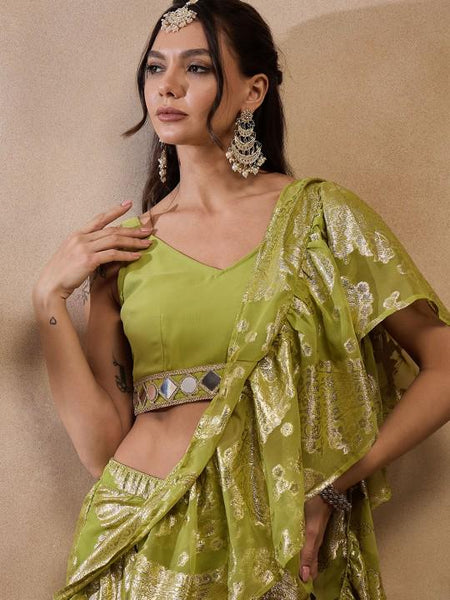 Ready To Wear Saree, Mirror Work Crop Top & Palazzo With Attached Dupatta Co-ord Set, Ethnic Indo Western Fusion Outfit, Lehenga Choli13 VitansEthnics