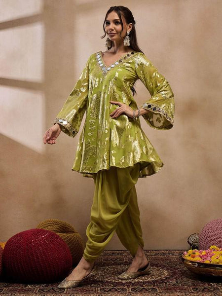Floral Woven Mirror Work Kurti with Dhoti Pants For Women, Tunic With Palazzo, Indian Dress, Party Indo Western Outfit, Dhoti Kurta Set7 VitansEthnics