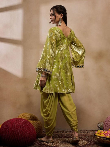 Floral Woven Mirror Work Kurti with Dhoti Pants For Women, Tunic With Palazzo, Indian Dress, Party Indo Western Outfit, Dhoti Kurta Set7 VitansEthnics