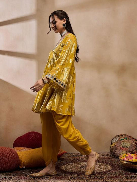 Floral Woven Mirror Work Kurti with Dhoti Pants For Women, Tunic With Palazzo, Indian Dress, Party Indo Western Outfit, Dhoti Kurta Set6 VitansEthnics