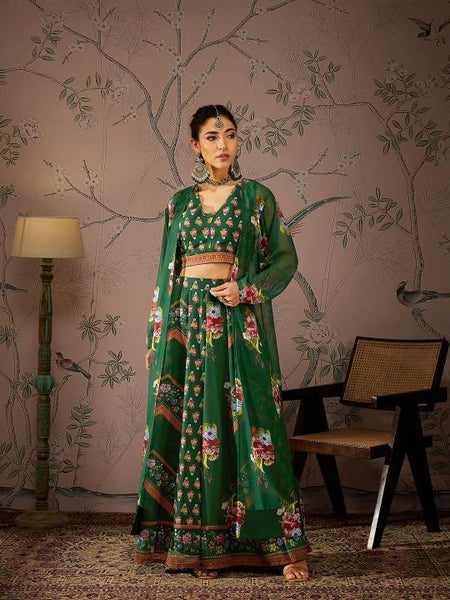Floral Printed Crop Top With Anarkali Skirt & Shrug Set for Women, Coord Set, Festive Ethnic Indian Dress, Wedding Guest Indo Western Outfit VitansEthnics