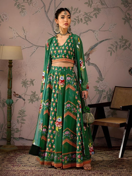 Floral Printed Crop Top With Anarkali Skirt & Shrug Set for Women, Coord Set, Festive Ethnic Indian Dress, Wedding Guest Indo Western Outfit VitansEthnics