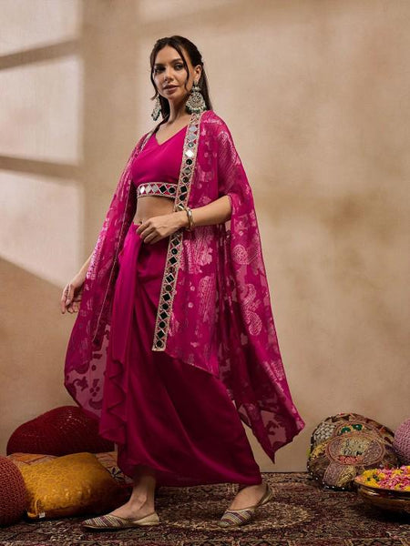 Crop Top With Drape Skirt and Shrug Set for Women, Coord Set, Festive Outfit Ethnic Indian Dress, Wedding Guest Indo Western Outfit2 VitansEthnics