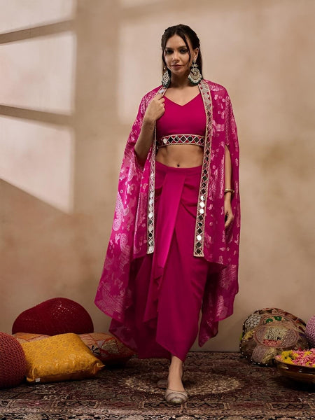 Crop Top With Drape Skirt and Shrug Set for Women, Coord Set, Festive Outfit Ethnic Indian Dress, Wedding Guest Indo Western Outfit2 VitansEthnics