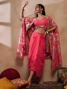 Crop Top With Drape Skirt and Shrug Set for Women, Coord Set, Festive Outfit Ethnic Indian Dress, Wedding Guest Indo Western Outfit1 VitansEthnics