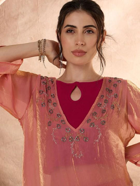 Embellished Crop Top & Short Kurti With Trousers Set for Women, Coord Set, Ethnic Indian Dress, Party Indo Western Outfit, Wedding Kurti Set VitansEthnics