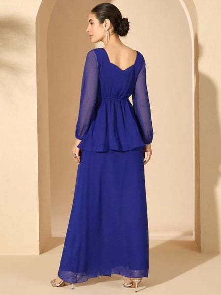 Blue Embellished Square Neck Top With Drape Skirt Set For Women, Indian Top with Dhoti Skirt Set, Ethnic Indo Western Fusion Outfit, Coords VitansEthnics