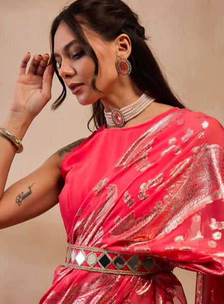 3Ready To Wear Saree, Crop Top & Skirt With Attached Dupatta Co-ord Set, Ethnic Indo Western Outfit, Lehenga Choli, Pre Stitched Saree VitansEthnics