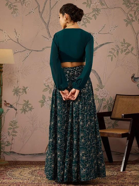 Embroidered Crop Top With Skirt For Women, Indian Lehenga Choli, Wedding Guest Outfit, Indian Dress, Indian Gown, Party Indo Western Dress VitansEthnics