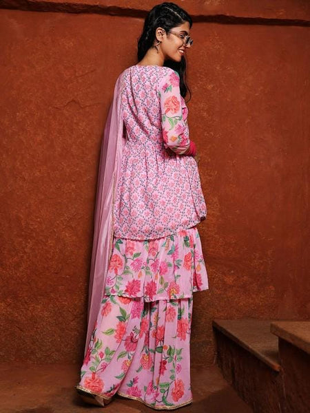 Floral Printed Gotta Patti Kurti With Sharara & Dupatta For Women, Sharara Suit Set, Coord Set, Ethnic Indian Dress, Kurti Set, Indo Western VitansEthnics