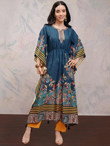 Printed Kaftan Kurta With Trousers For Women, Indian Suit Set, Indian Dress, Indo Western Outfit, Kaftan Kurti Set VitansEthnics