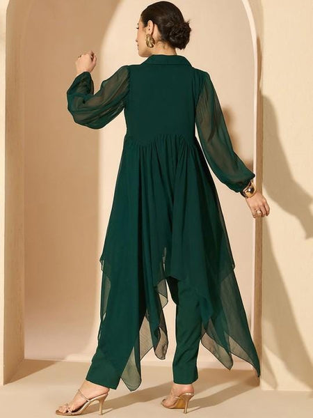 Green Embellished Tunic & Trousers for Women, Coord Set, Festive Outfit, Ethnic Indian Dress, Party Indo Western Outfit, Wedding Kurti Set VitansEthnics